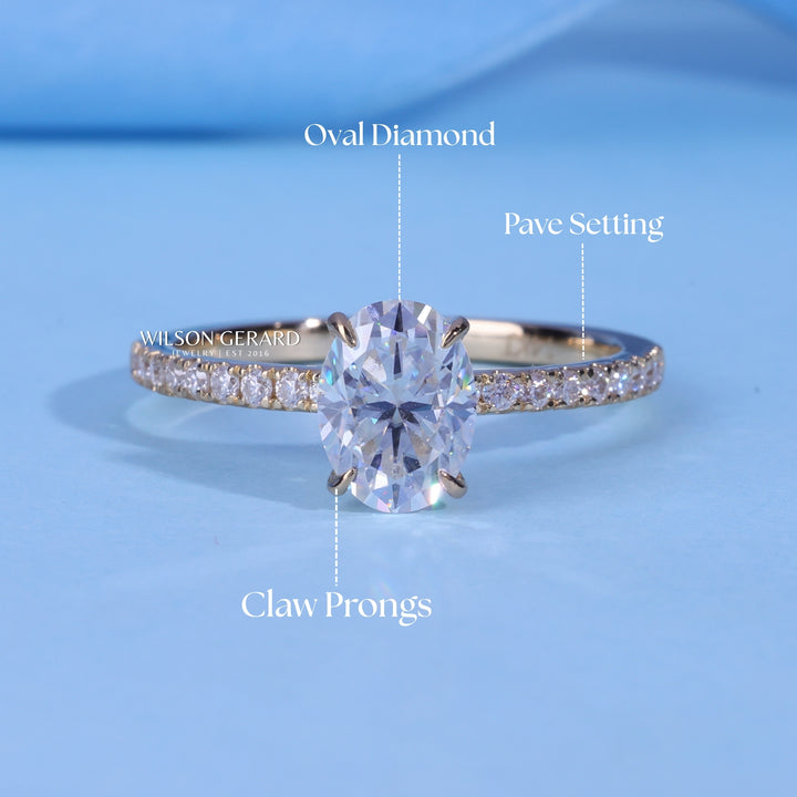 1.0CT Oval E/VS1 Lab Grown Diamond Pave Engagement Ring