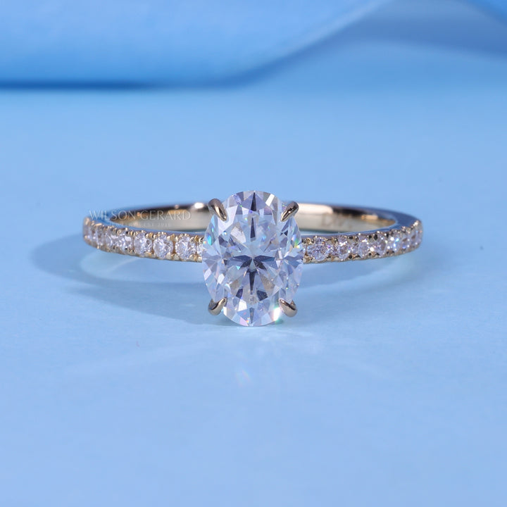 1.0CT Oval E/VS1 Lab Grown Diamond Pave Engagement Ring