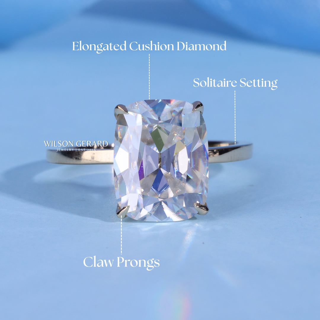 2.0CT Elongated Cushion E/VS1 Lab Grown Diamond Solitaire Timeless Engagement Rings
