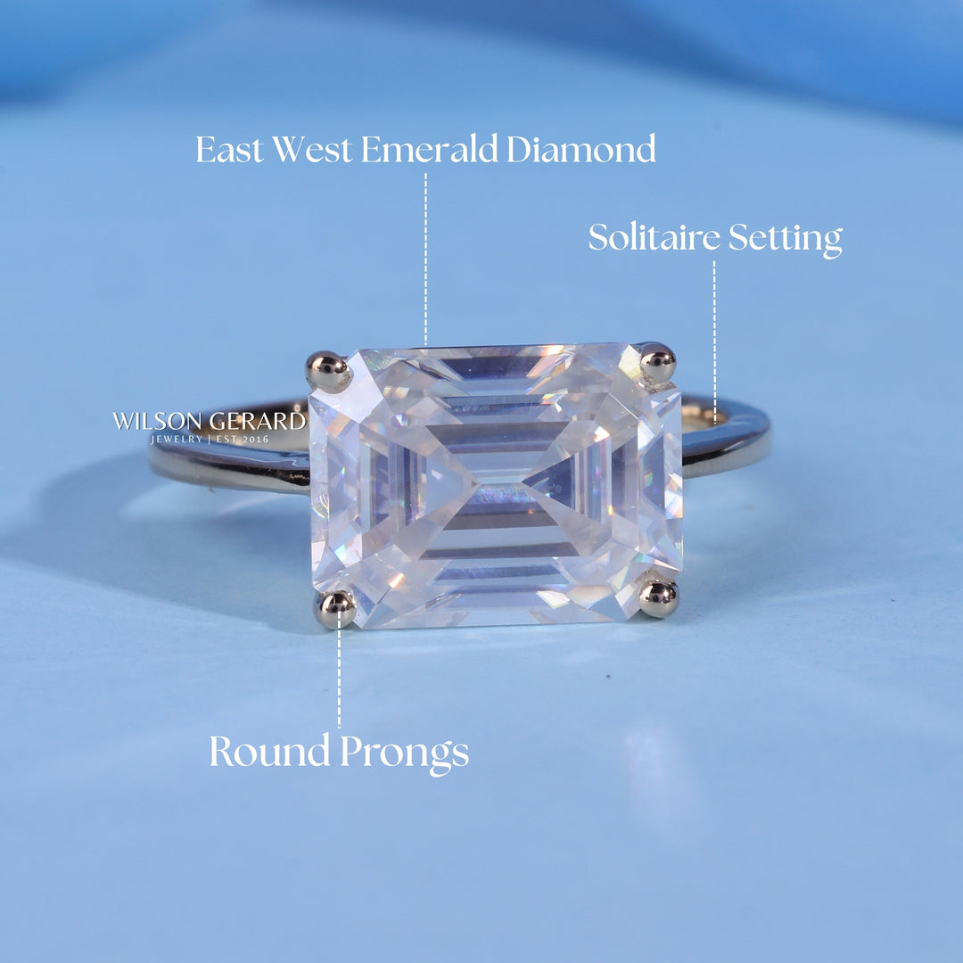 2.50CT Emerald E/VS1 CVD Diamond East West Engagement Rings