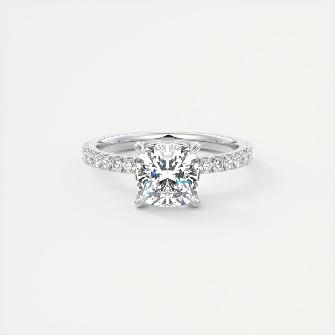 2ct Cushion F- VS1 Diamond Pave Engagement Ring