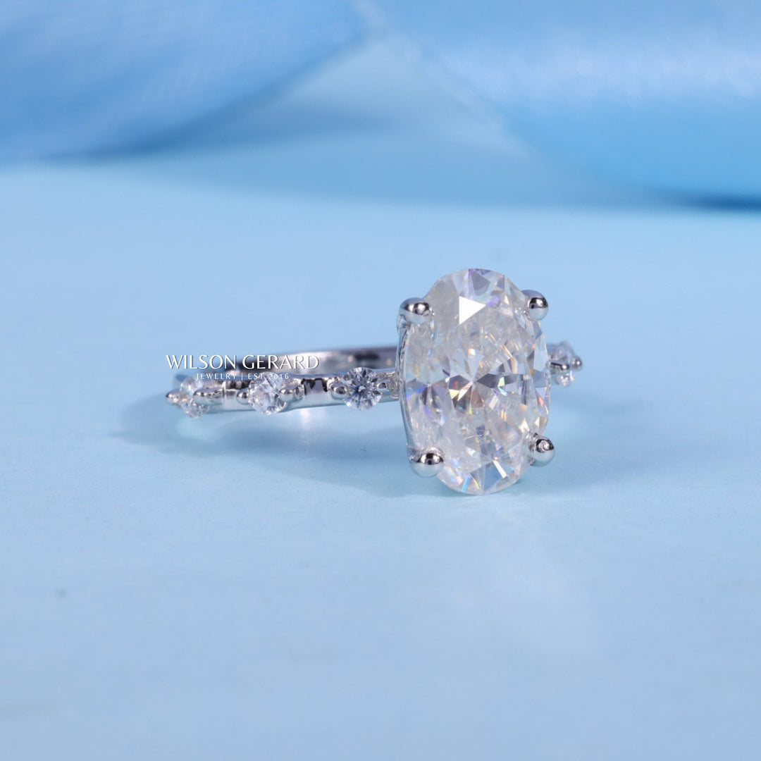 1.0CT Oval E/VS1 Lab Grown Diamond Petite Pave Engagement Ring