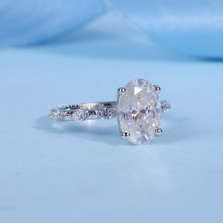1.0CT Oval E/VS1 Lab Grown Diamond Petite Pave Engagement Ring