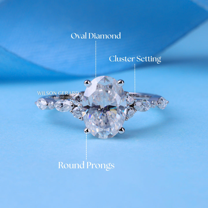 2.0CT Oval E/VS1 Lab Grown Diamond Cluster Engagement Ring