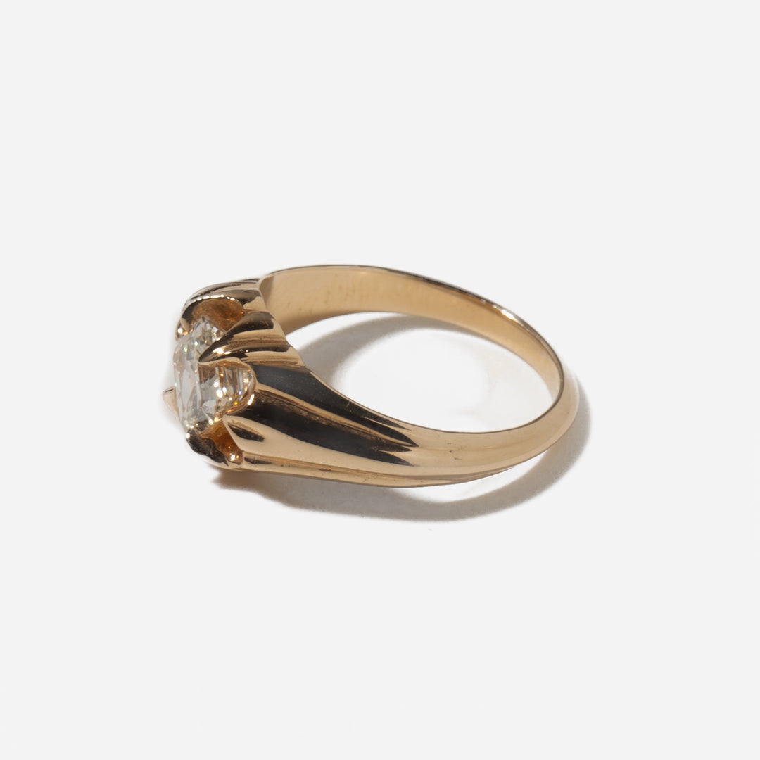 Side profile of 1 carat Asscher cut lab grown diamond bezel ring showing low-profile secure setting design
