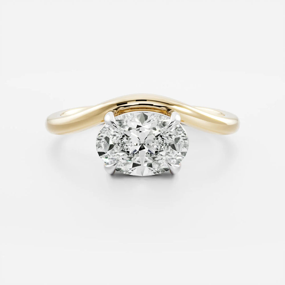 1ct east west oval IGI lab grown diamond curved solitaire ring USA