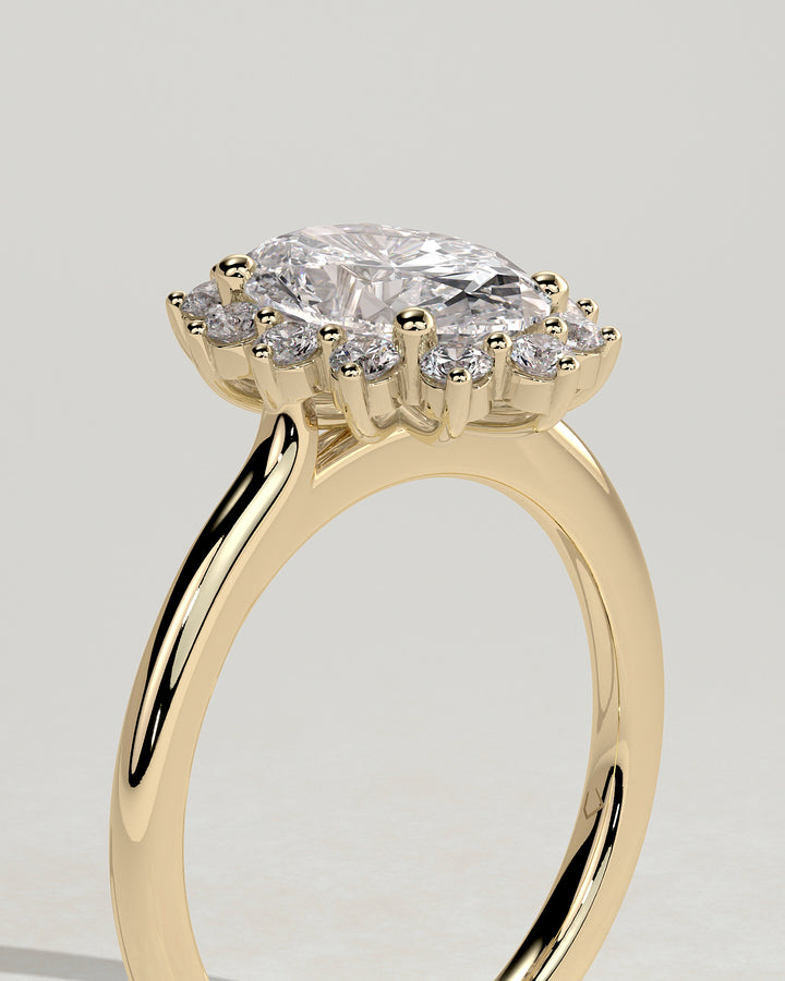 sunburst halo engagement ring