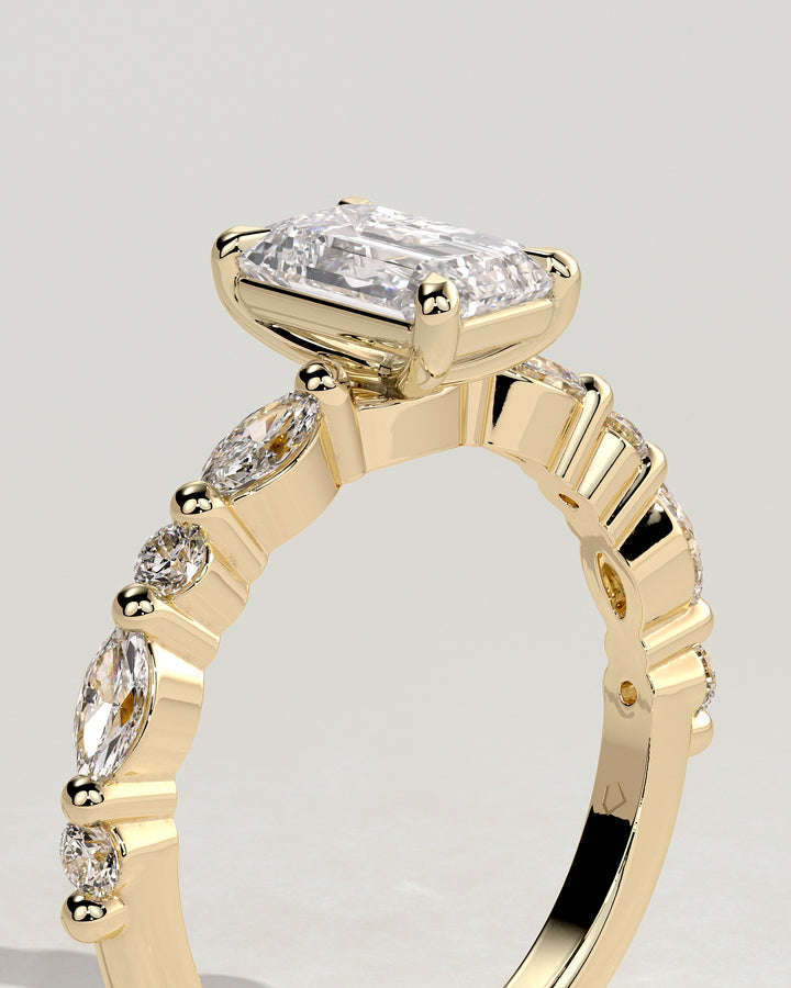 2.0ct Emerald Cut IGI Certified Lab Grown Diamond Pave Engagement Ring