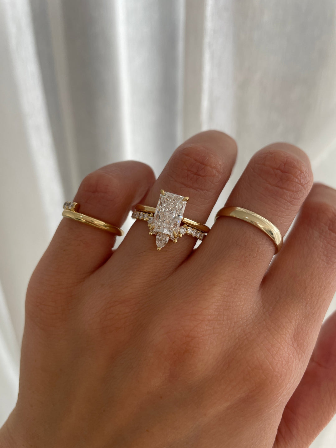 Pear Round Accent Stone Curved Pave Wedding Band