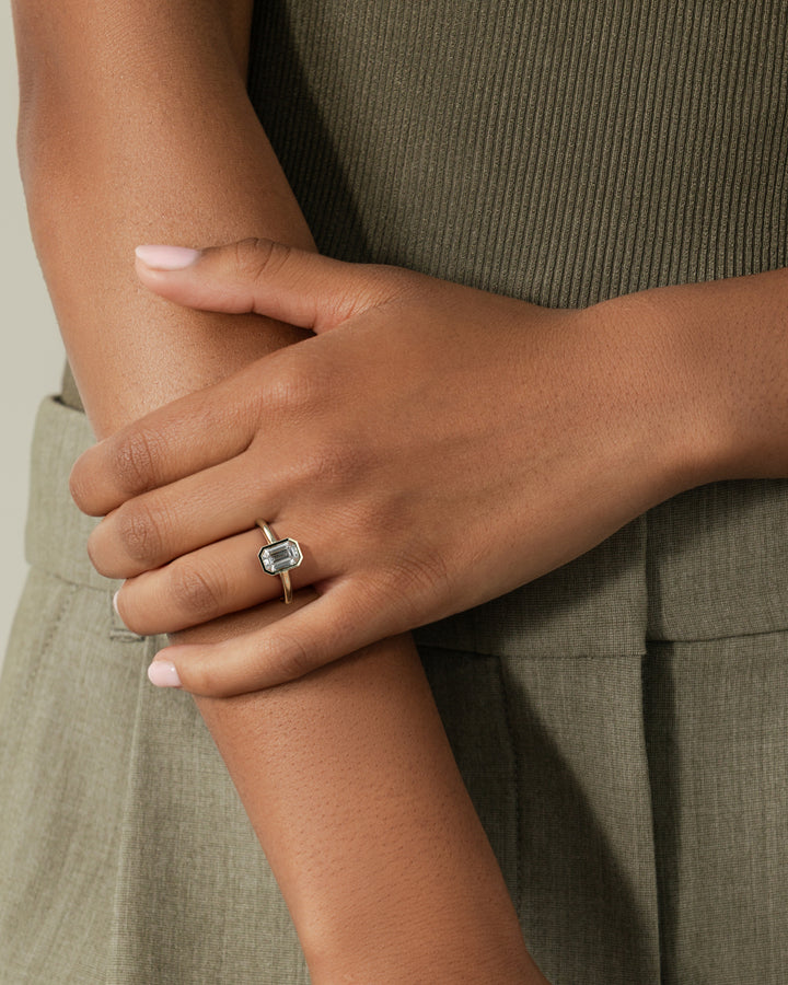 1.5ct Emerald Cut Lab Grown Diamond Bezel Setting Engagement Ring