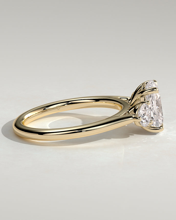 2ct Elongated Cushion 3 Stone IGI Certified CVD Diamond Cathedral Set Engagement Ring