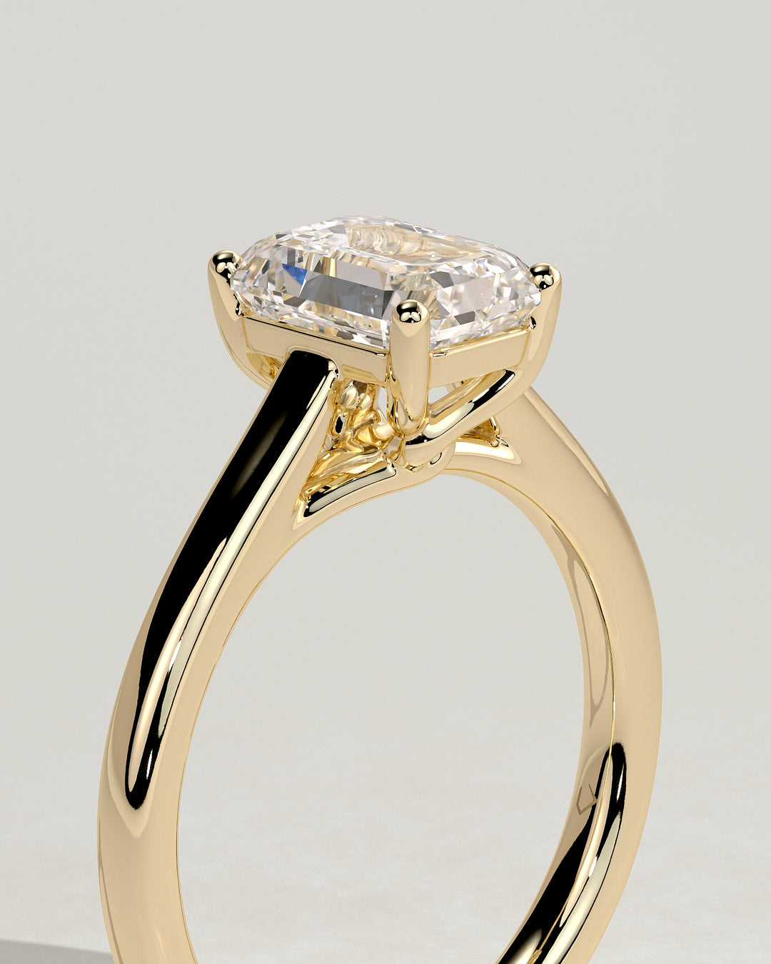 2.0ct Emerald Cut Solitaire Spiral Gallery & Cathedral Setting Engagement Ring