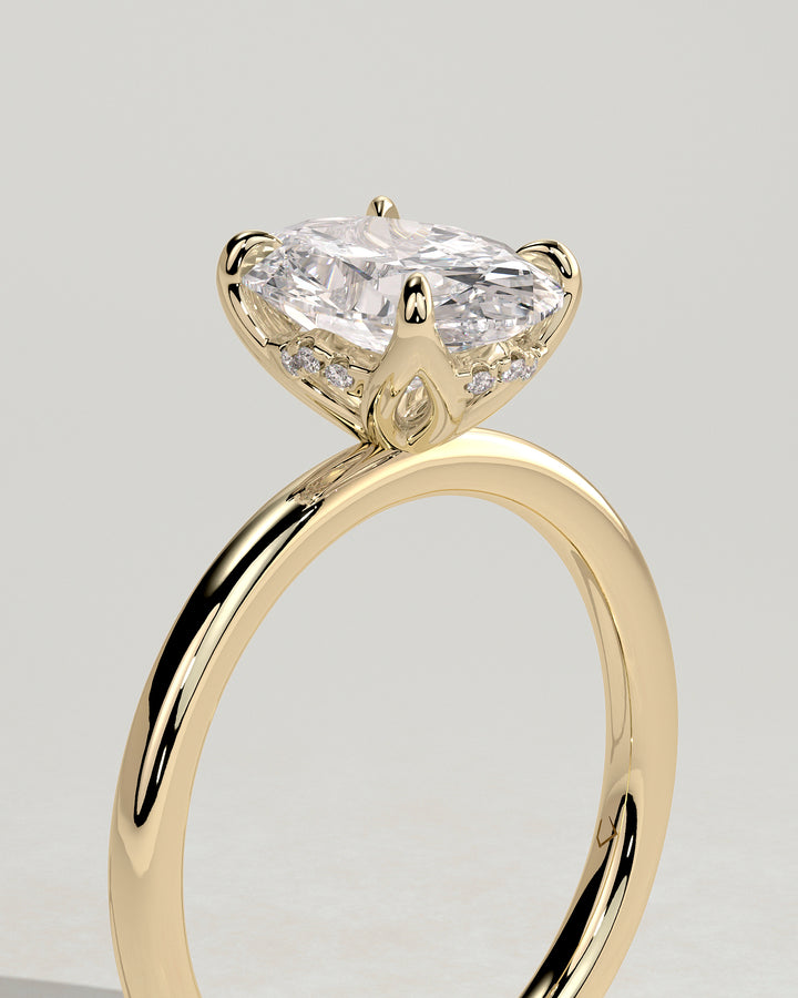 2.0ct Oval Solitaire Hidden Accents Petal Gallery Engagement Ring