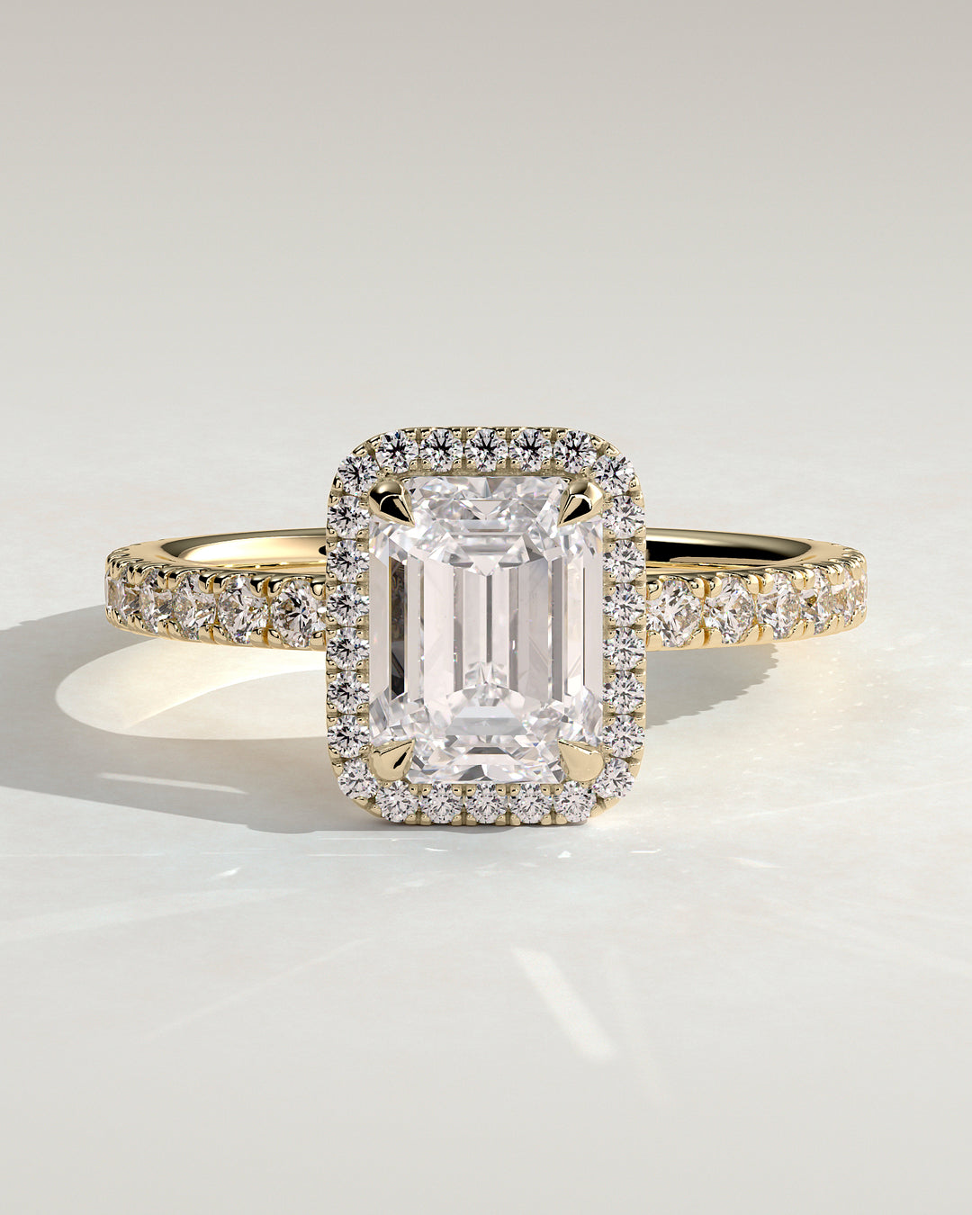 1.5ct Emerald Cut Halo CVD Diamond Pave Engagement Ring