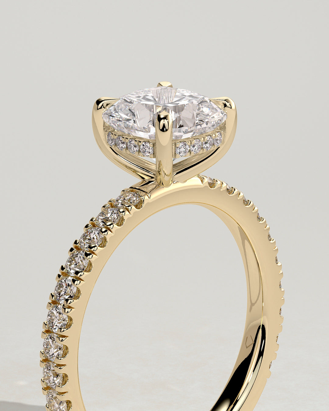 2ct Cushion Hidden Halo IGI Certified Lab Grown Diamond Pave Engagement Ring