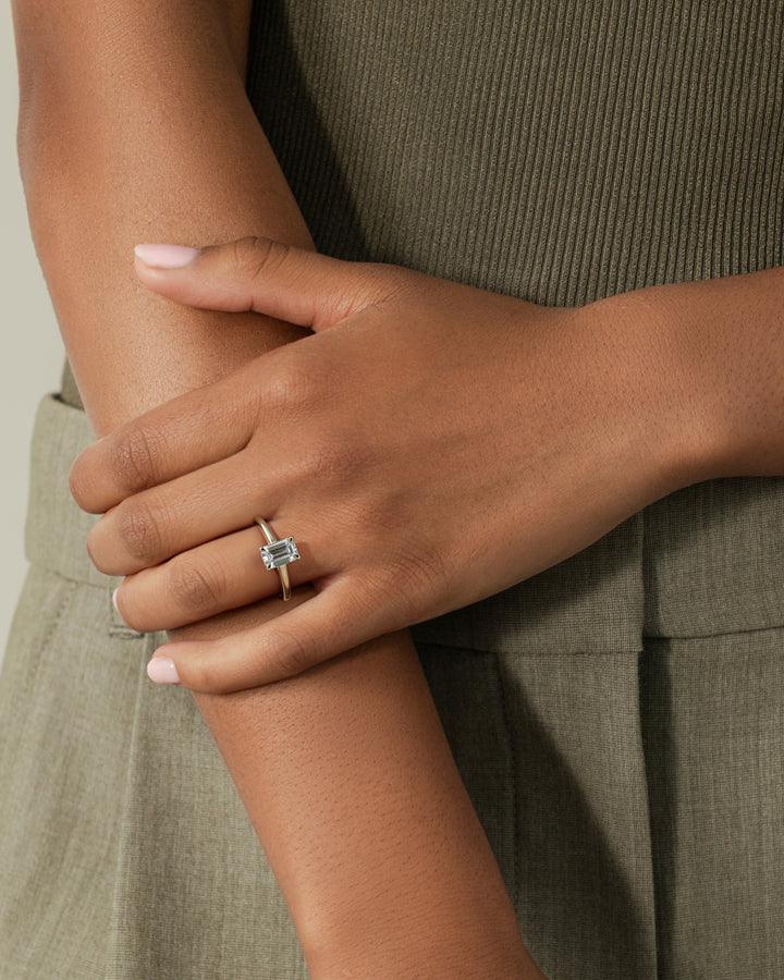 2.0ct Emerald Hidden Halo E/VS2 Cathedral Setting Engagement Ring