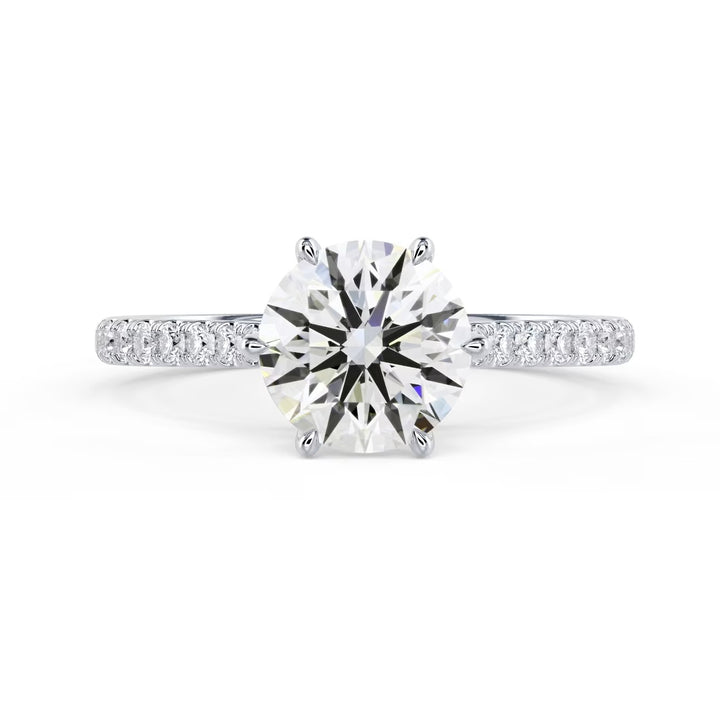 1.50CT Round E/VS1 Lab Grown Diamond Six Prong Cathedral Pave Engagement Ring
