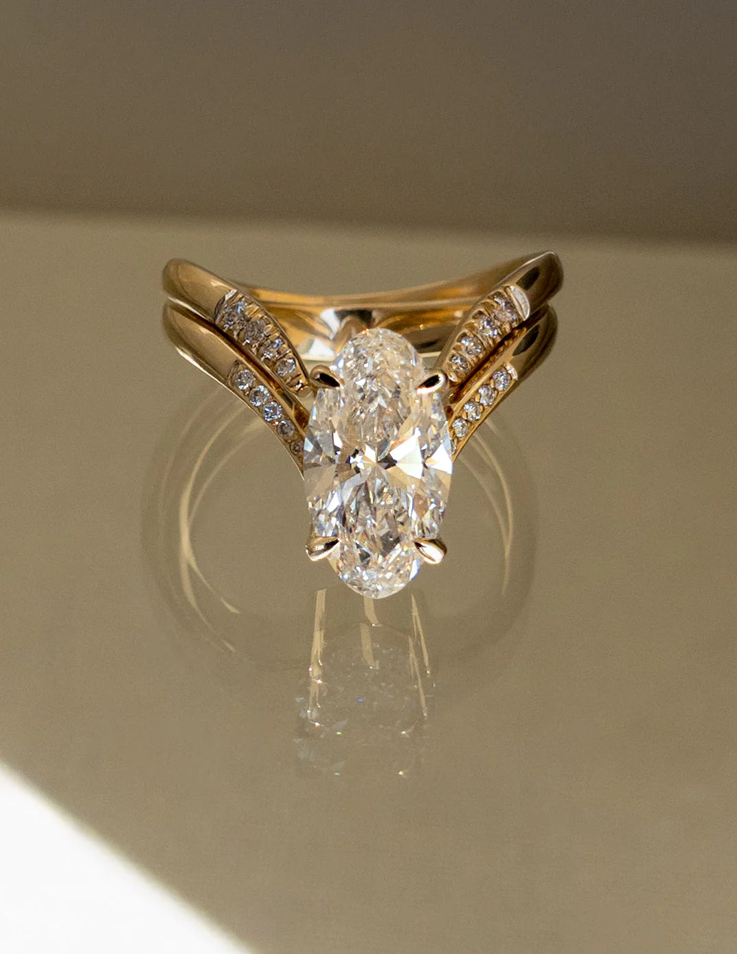 Oval Lab Diamond Engagement Ring With Matching Wedding Band