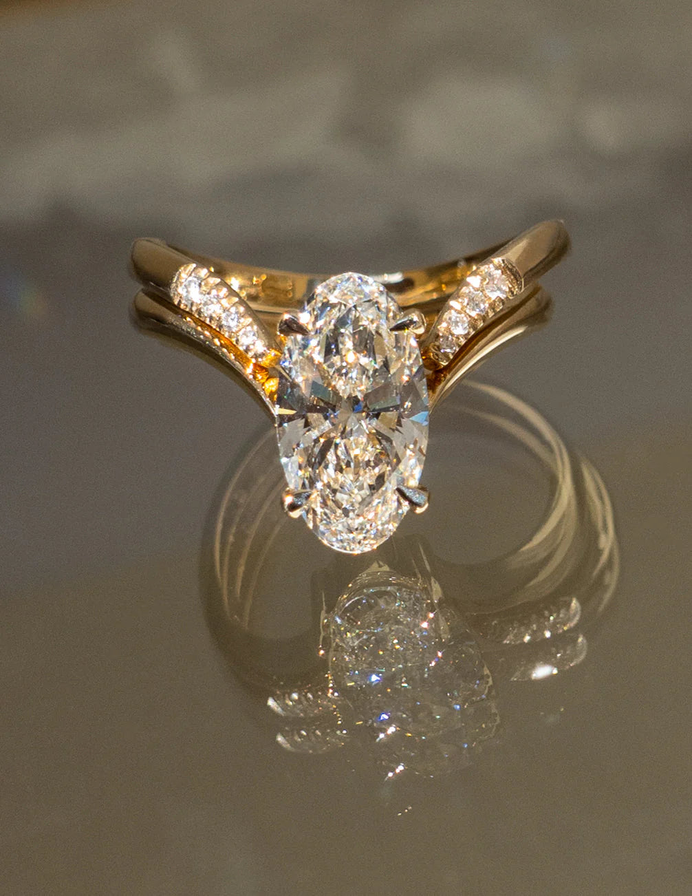 Oval Diamond Engagement Ring With Matching Band Set