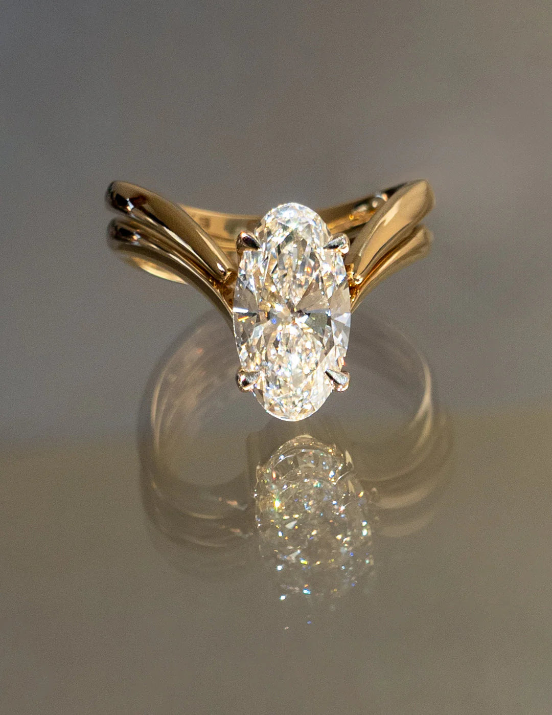 Oval Diamond Engagement Ring With Curved Band Set
