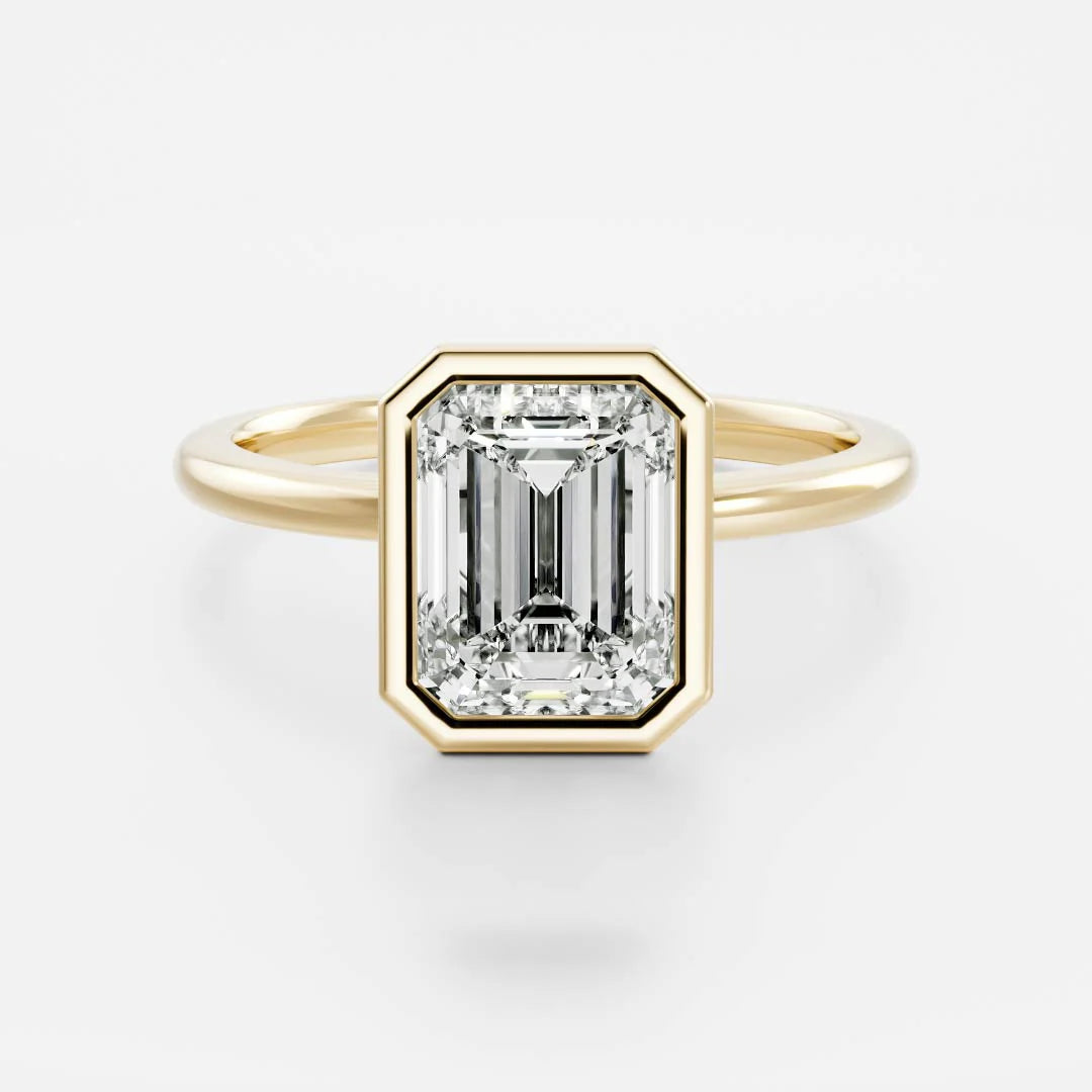 2 carat emerald cut bezel engagement ring lab grown diamond IGI certified CVD