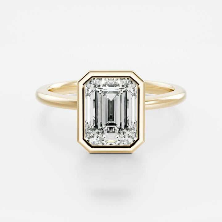 2 carat emerald cut bezel engagement ring lab grown diamond IGI certified CVD