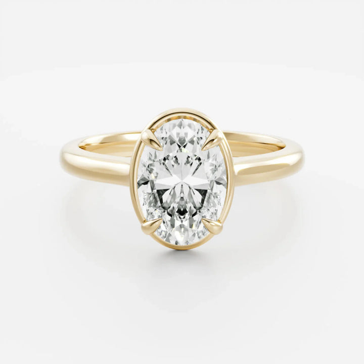2 carat oval bezel engagement ring lab grown diamond IGI certified cathedral setting
