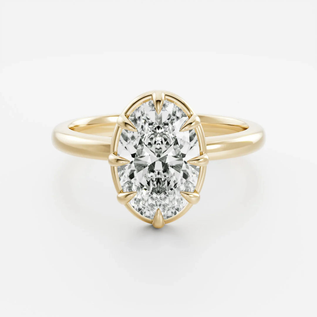 2 carat oval bezel engagement ring lab grown diamond IGI certified solitaire