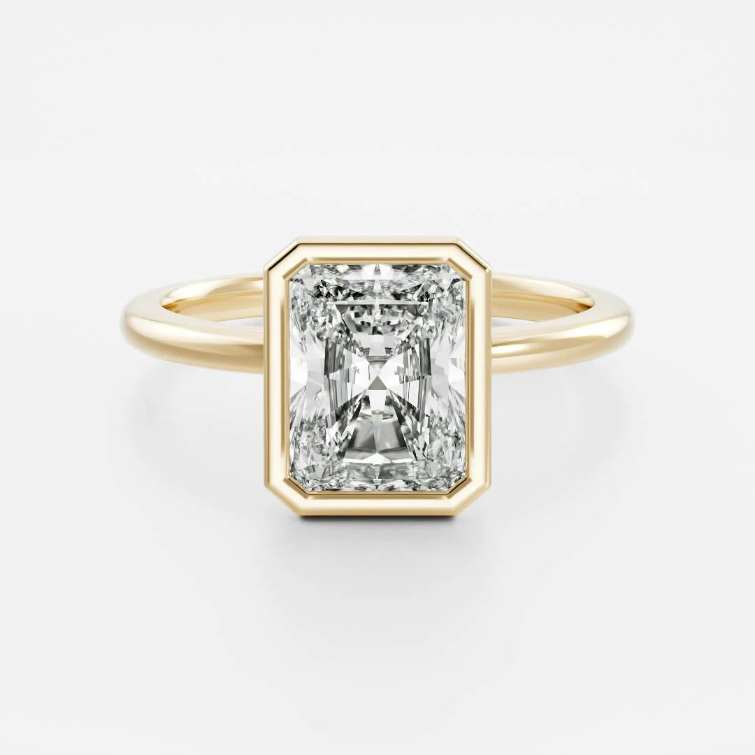 2 carat radiant cut bezel solitaire engagement ring lab grown diamond IGI certified