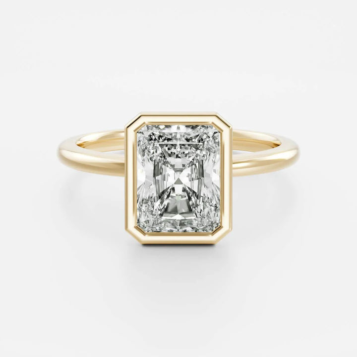 2 carat radiant cut bezel solitaire engagement ring lab grown diamond IGI certified