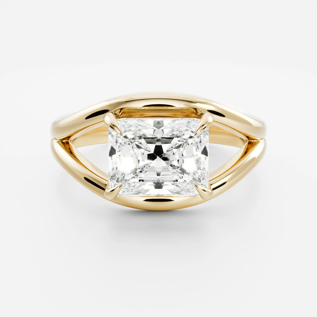 2 carat east west radiant engagement ring lab grown diamond E VS1 split shank USA
