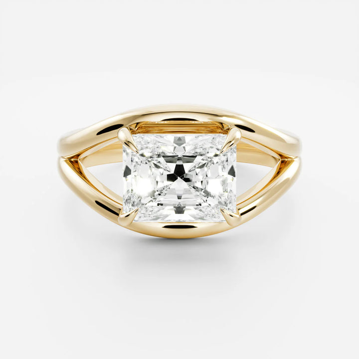2 carat east west radiant engagement ring lab grown diamond E VS1 split shank USA