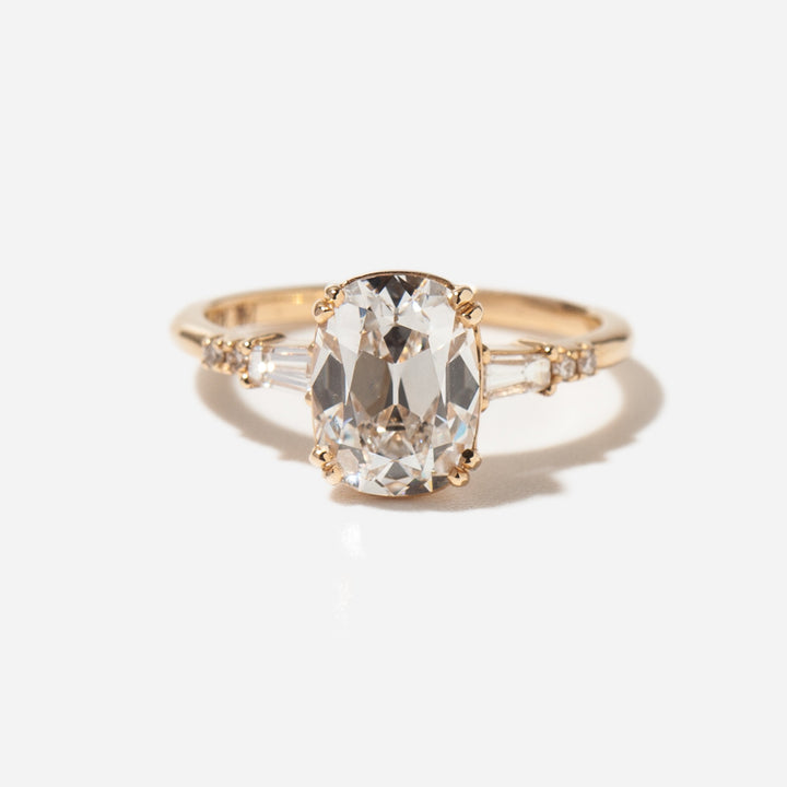 elongated cushion cut lab grown diamond antique pave engagement ring 2 carat E VS1