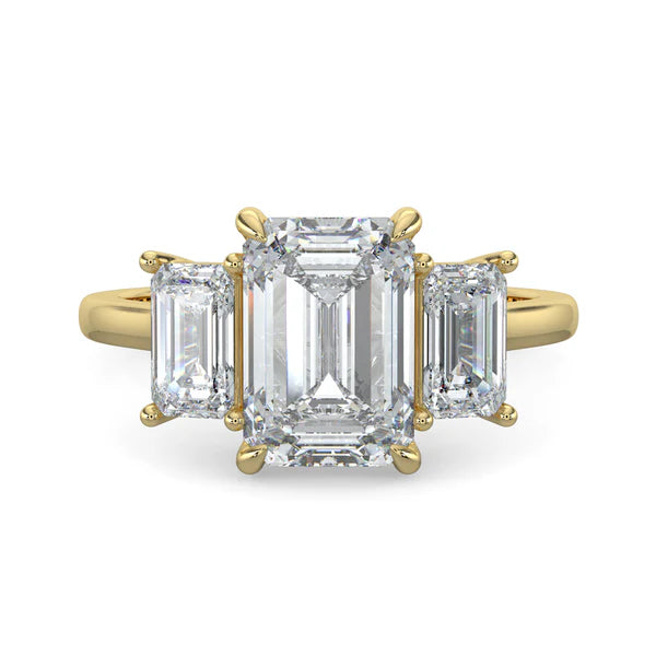 2 carat emerald cut three stone engagement ring lab grown diamond E VS1 CVD USA