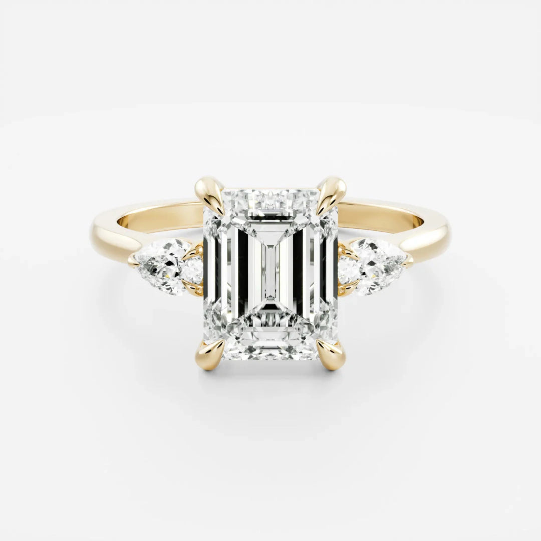 2 carat emerald cut three stone engagement ring lab grown diamond IGI certified