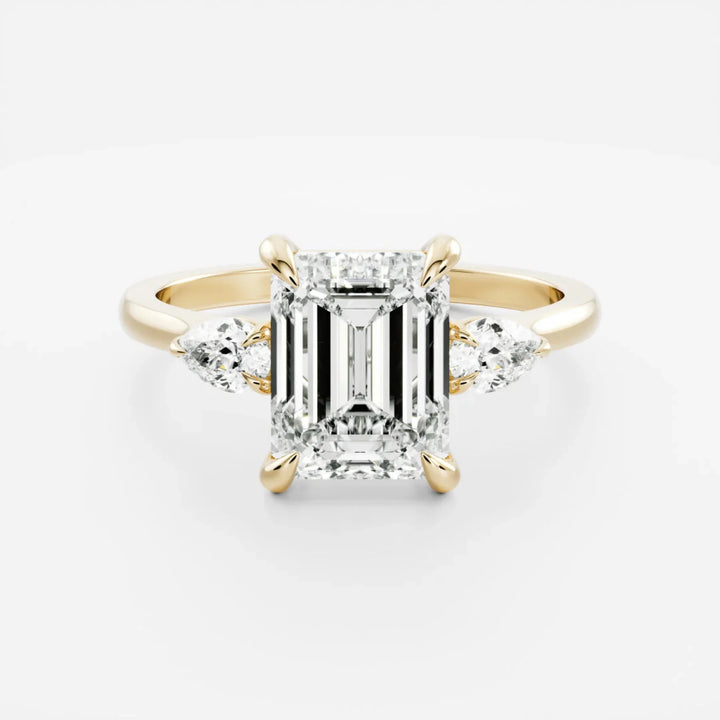 2 carat emerald cut three stone engagement ring lab grown diamond IGI certified