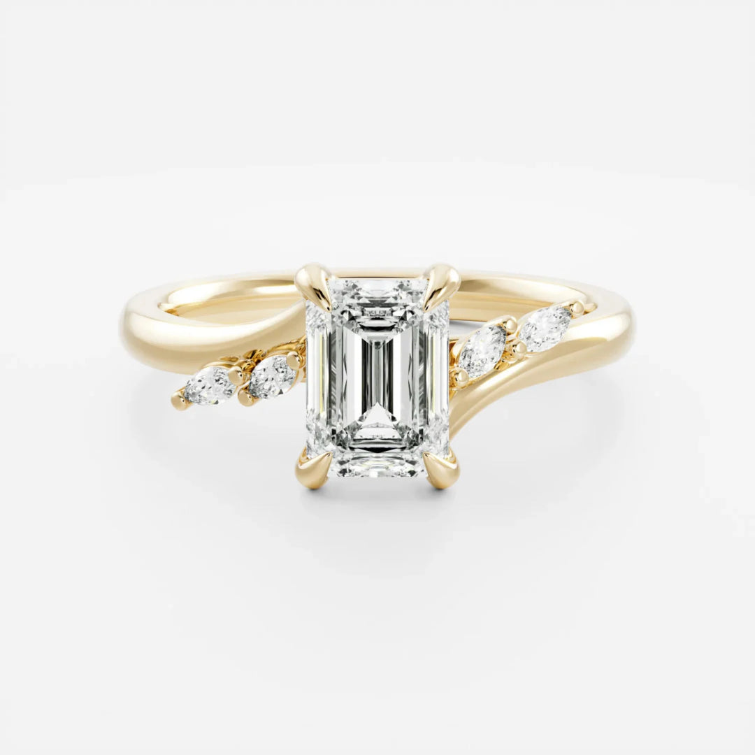2 carat emerald cut cluster engagement ring lab grown diamond IGI certified