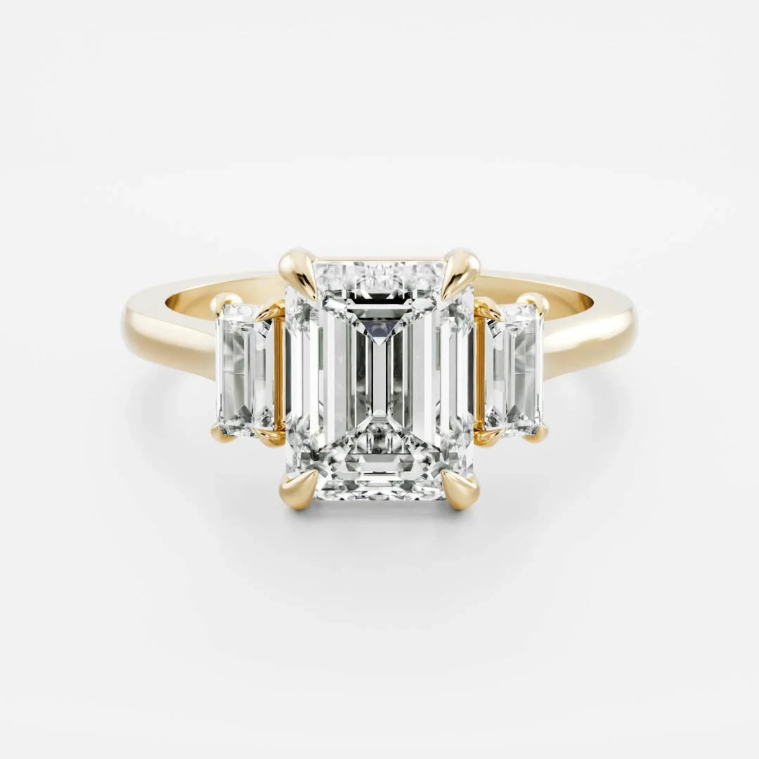 2 carat emerald cut three stone engagement ring lab grown diamond IGI certified