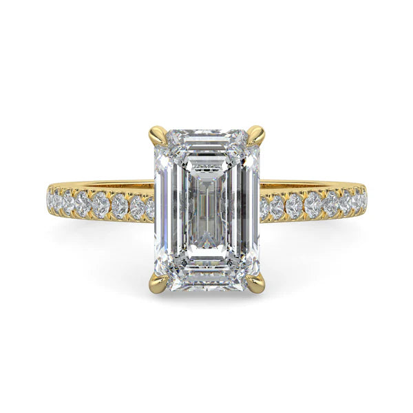 2 carat emerald cut cathedral pavé engagement ring lab grown diamond E VS1 USA