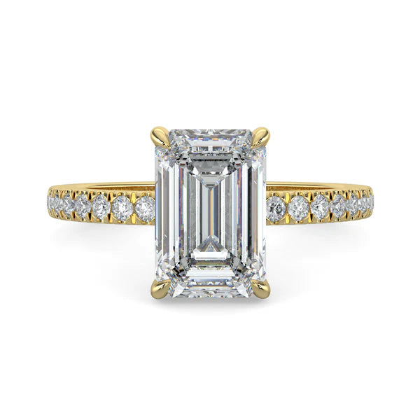 2 carat emerald cut pavé engagement ring lab grown diamond E VS1 USA