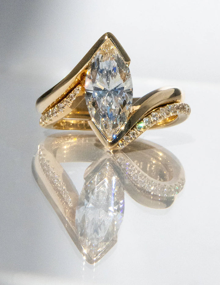 Marquise Lab Grown Diamond Bypass Half Bezel Engagement Ring With Matching Band