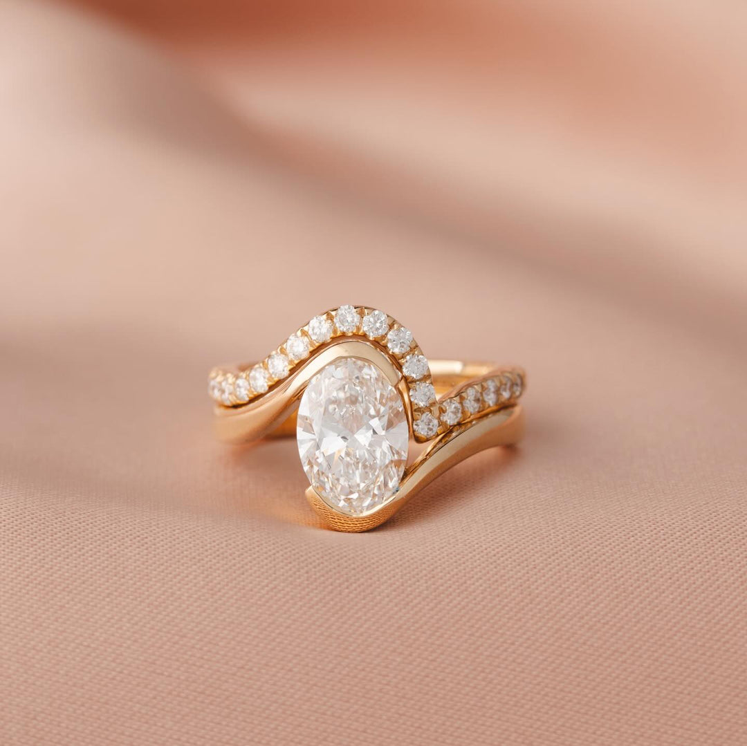 oval engagement ring with wedding band