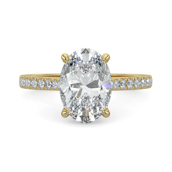 2 carat oval cathedral pavé engagement ring lab grown diamond E VS1 USA
