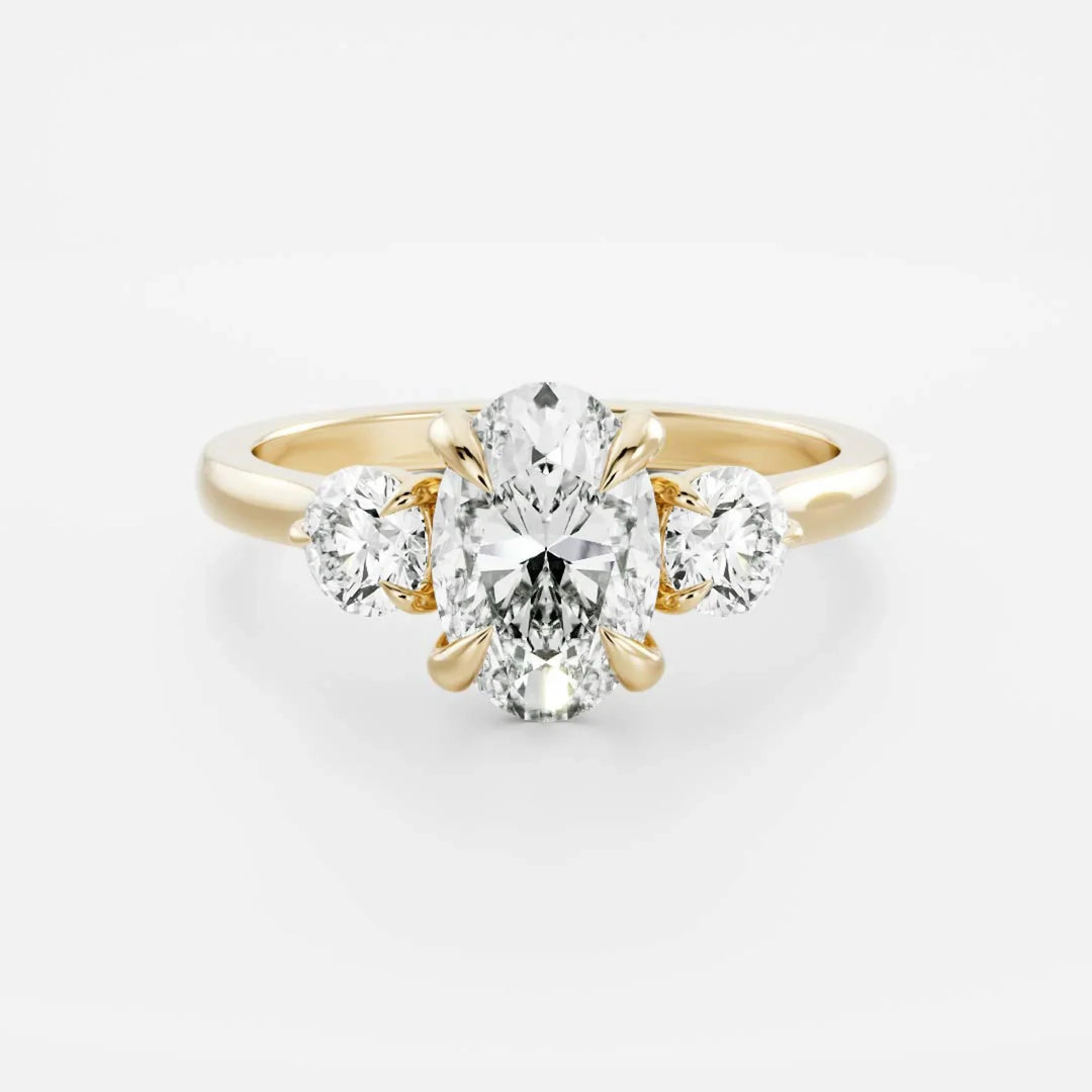 2 carat oval three stone engagement ring lab grown diamond IGI certified CVD