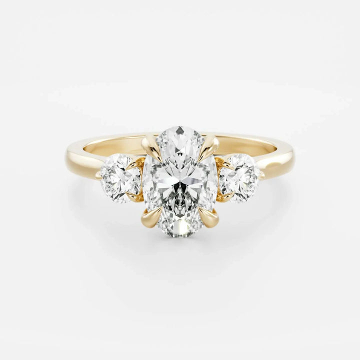 2 carat oval three stone engagement ring lab grown diamond IGI certified CVD