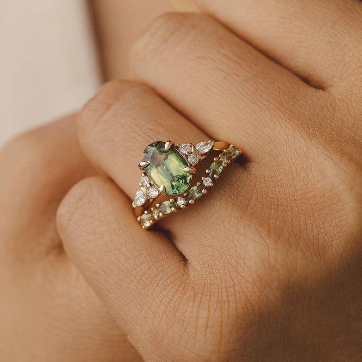 2.0CT Oval Lab Grown Diamond Cluster Ring with Matching Band