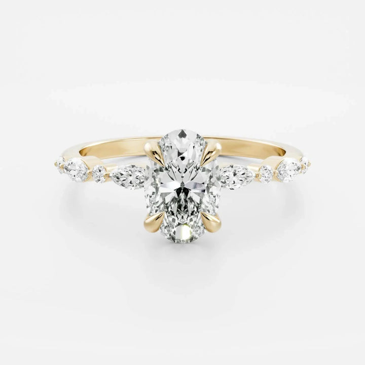 2 carat oval distance pave engagement ring lab grown diamond IGI certified
