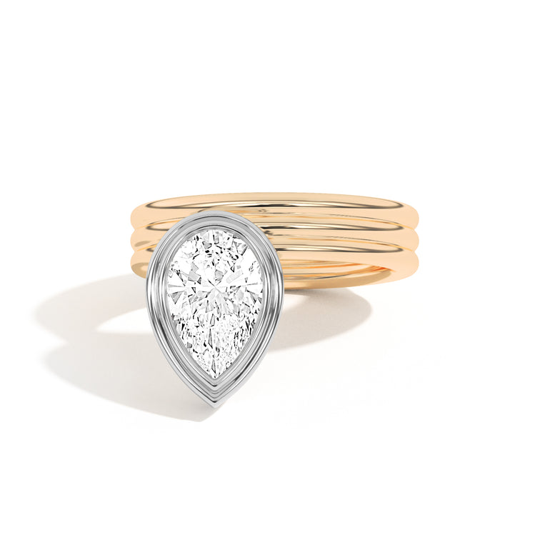 Pear Cut Bezel Set Lab Grown Diamond Engagement Ring