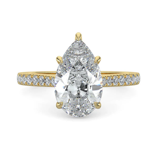 2 carat pear cathedral pavé engagement ring lab grown diamond E VS1 USA