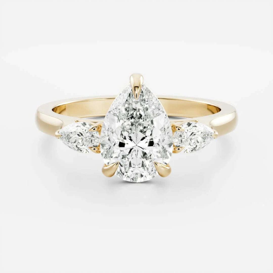 2 carat pear three stone engagement ring lab grown diamond IGI certified CVD